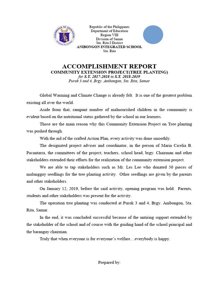 Accomplishment Report On Tree Planting | PDF