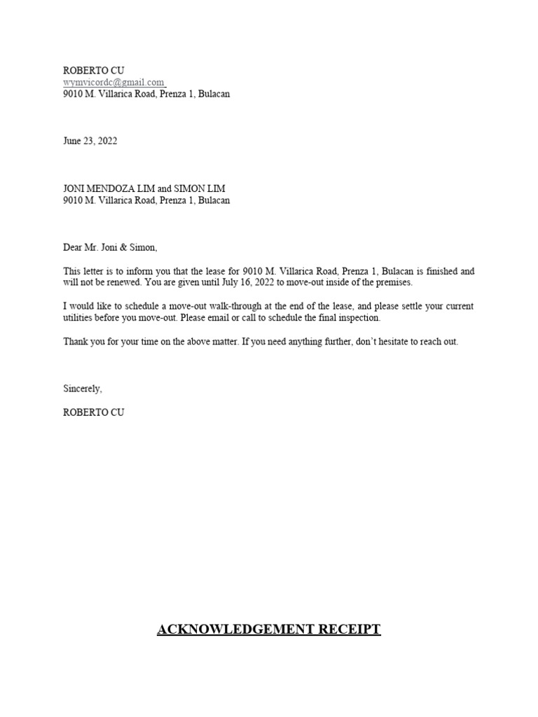 End of Contract Letter | PDF