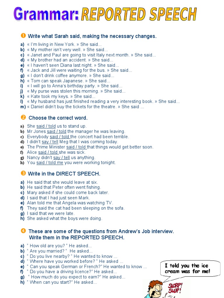 reported speech upper intermediate exercises