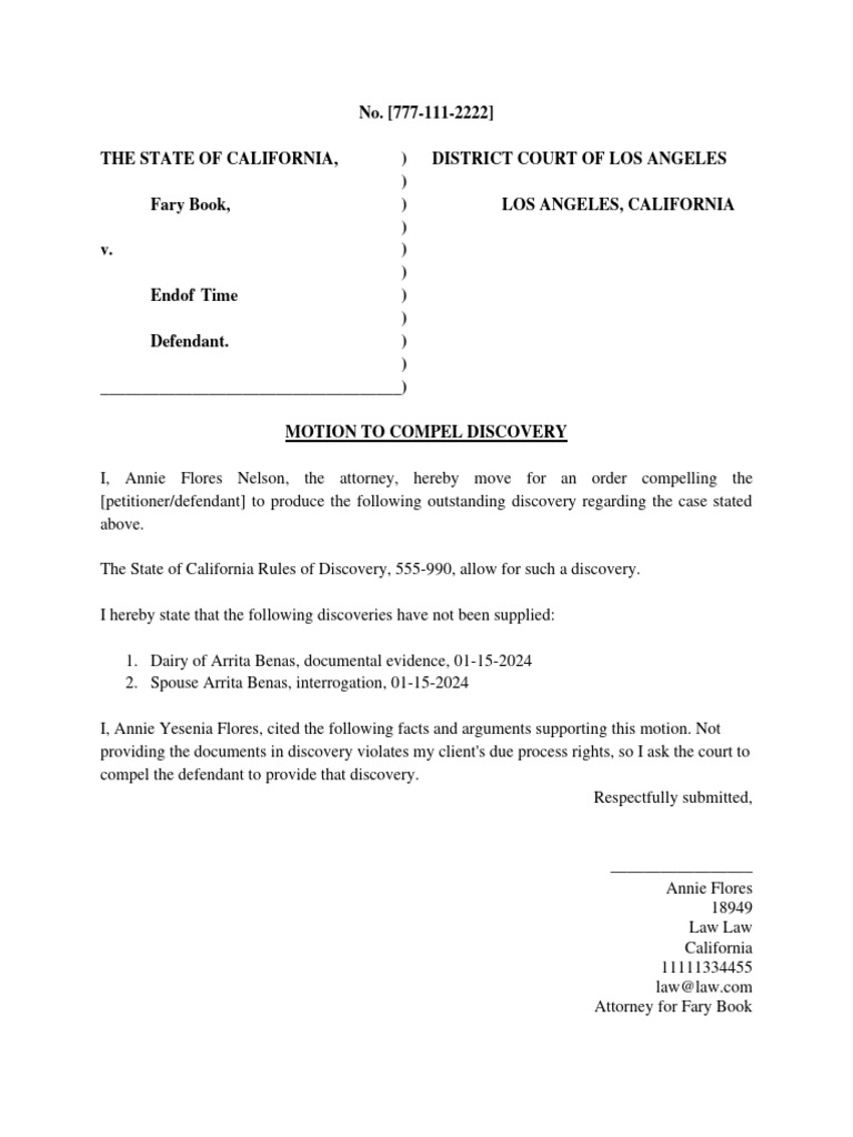 MOTION TO COMPEL DISCOVERY | PDF | Discovery (Law) | Law Of The United ...