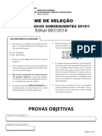 Cursos T Cnicos Subsequentes - 2019.1 - Caderno de Provas