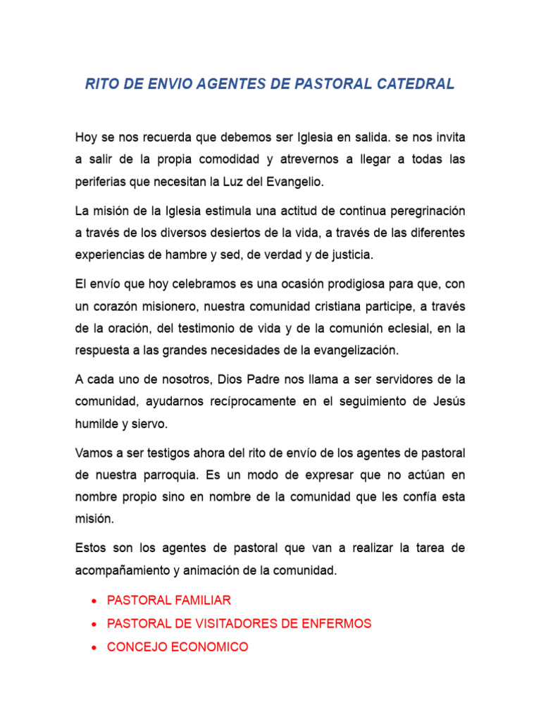 Rito de Envio Agentes de Pastoral Catedral | PDF | Sacerdote | Iglesia ...