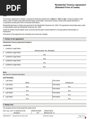 Ontario Residential Tenancy Agreement