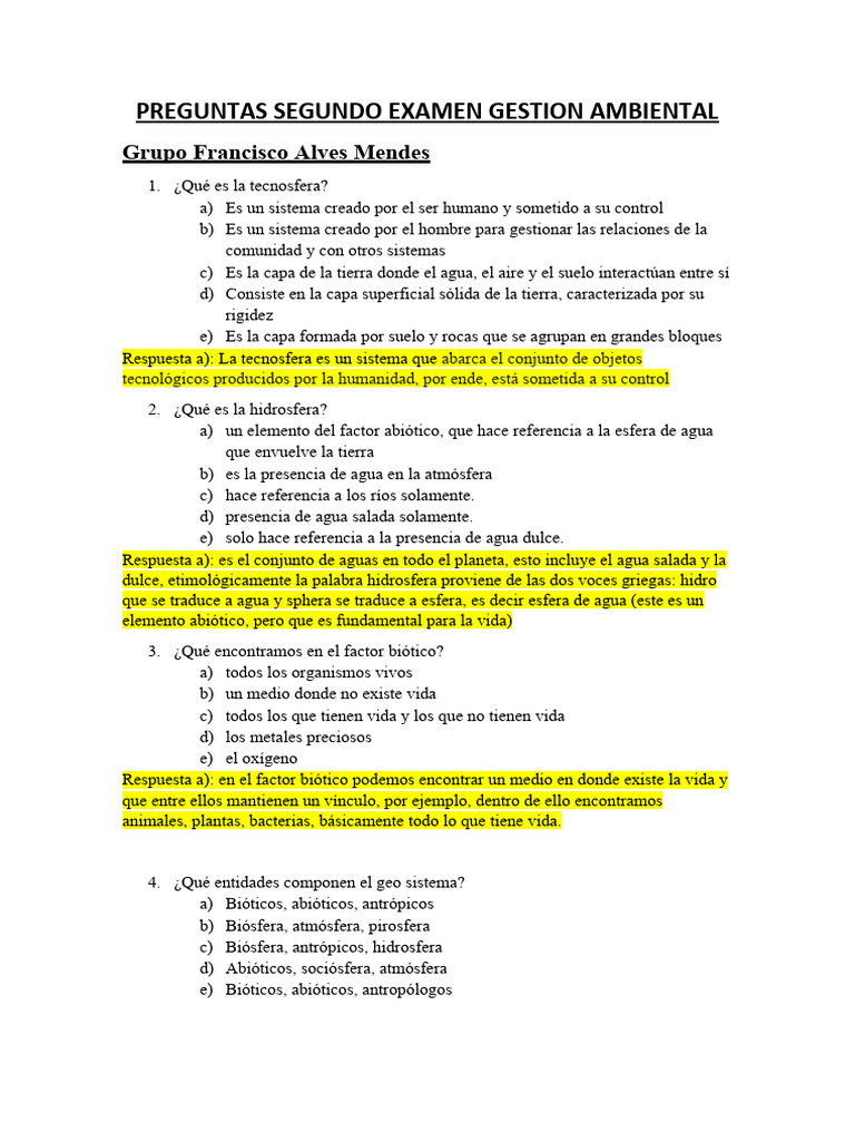 Preguntas sobre factores ambientales y ecosistemas | PDF | Entorno ...