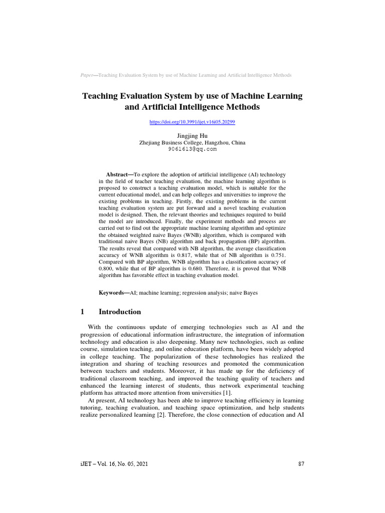 Teaching Evaluation System by Use of Machine Learning and Artificial ...