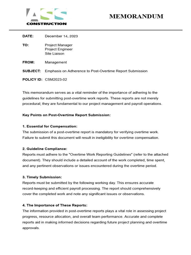 Post-Overtime Report Submission Guidelines | PDF