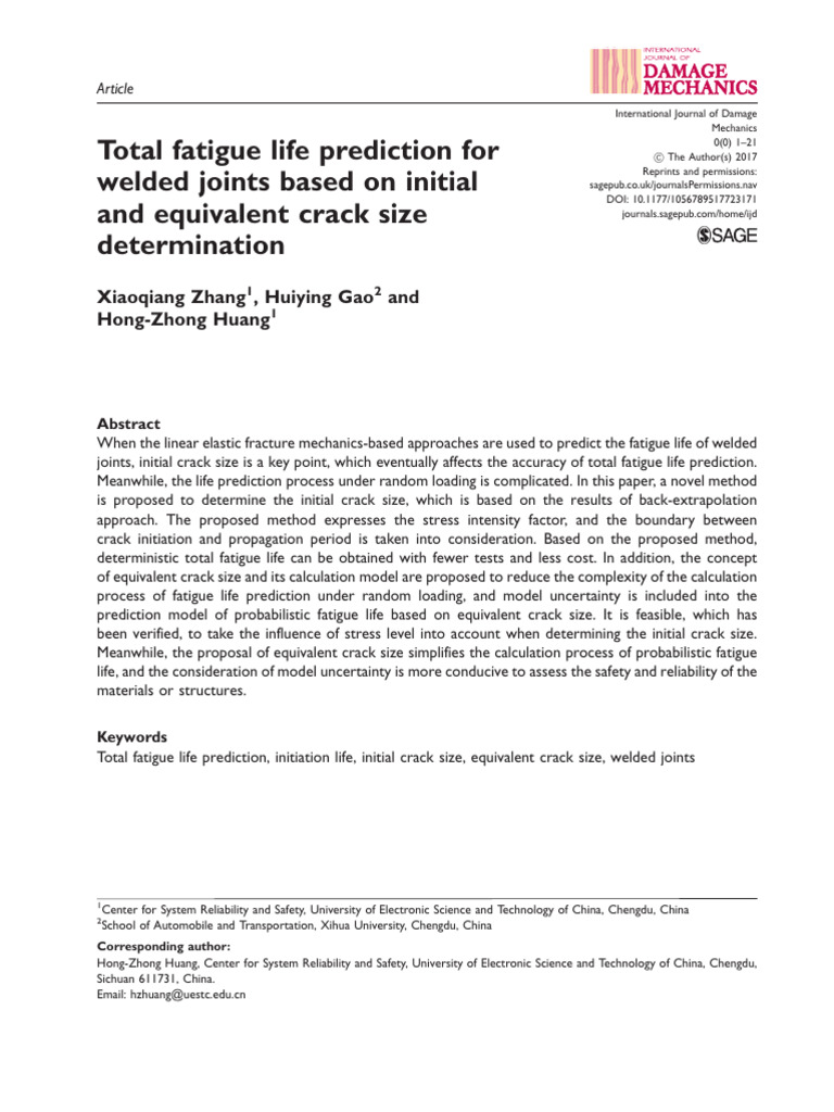 Total Fatigue Life Prediction For Welded Joints Based On Initial and ...