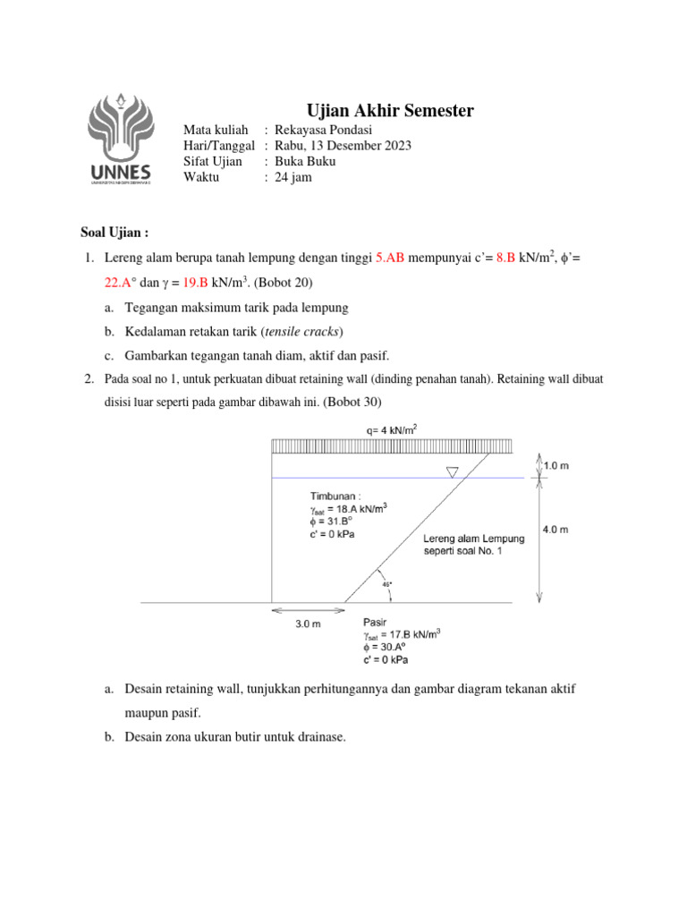 Soal Uas Rekayasa Pondasi Pdf Teknologi Rekayasa