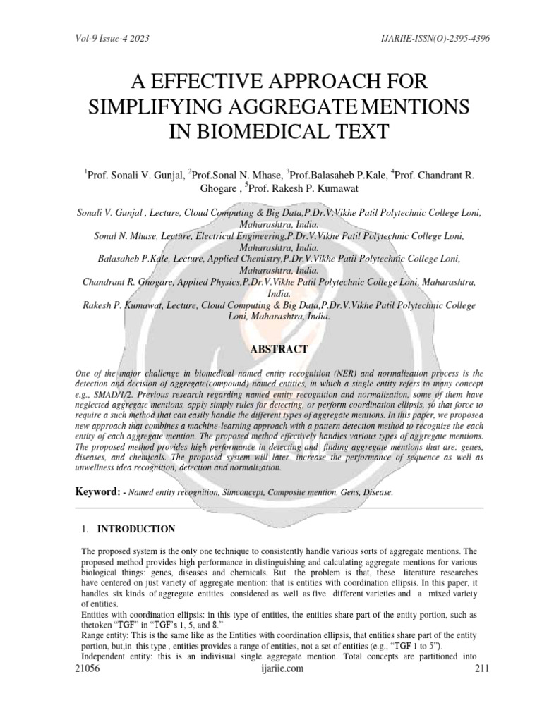 A EFFECTIVE APPROACH FOR SIMPLIFYING AGGREGATE MENTIONS IN BIOMEDICAL ...