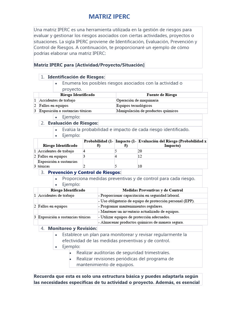 Elaboración de Matriz IPERC | PDF | Riesgo | Evaluación de riesgos