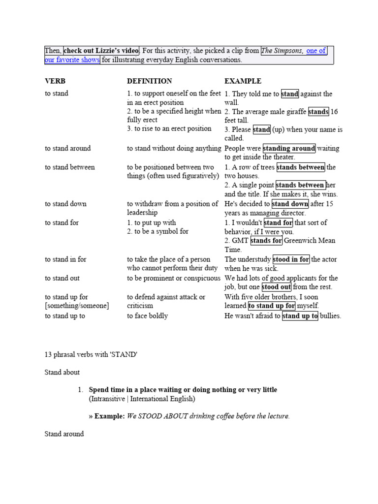 Stand Phrasal Verbs PDF