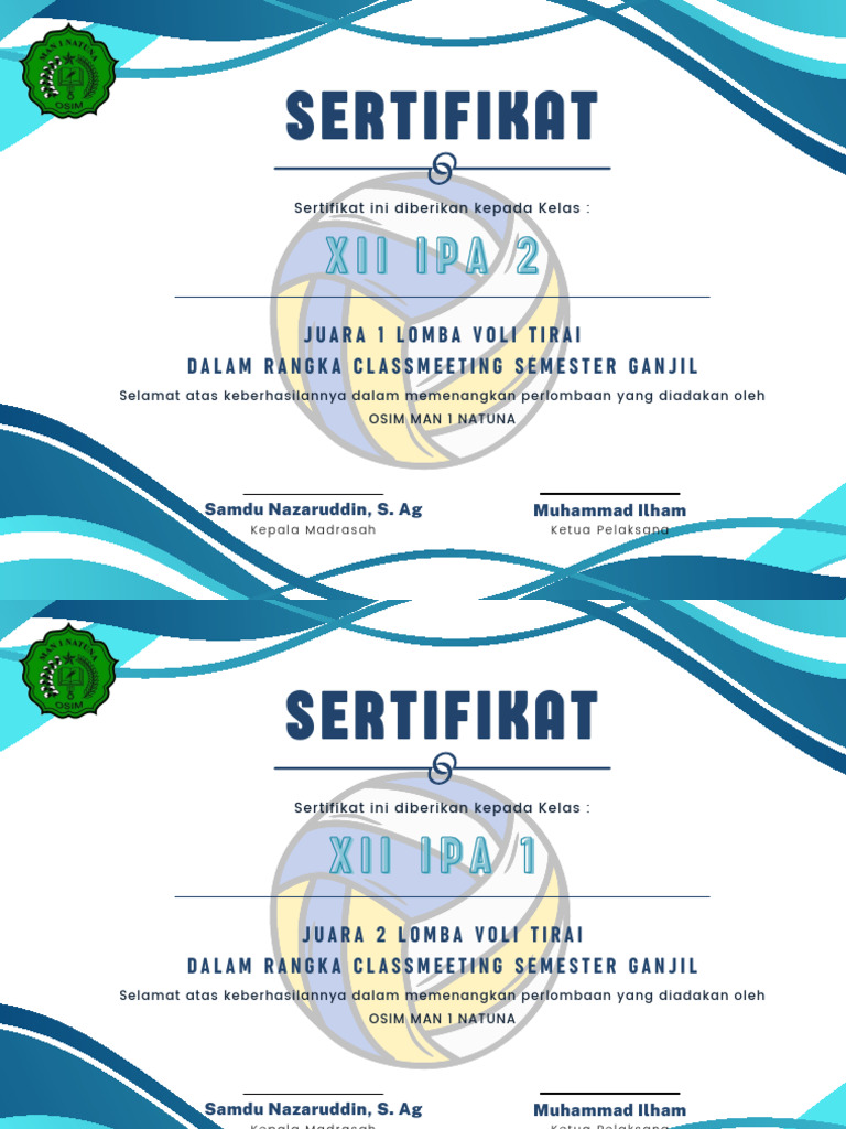 Sertifikat Piagam Penghargaan Pemenang Lomba Olahraga Renang Simple