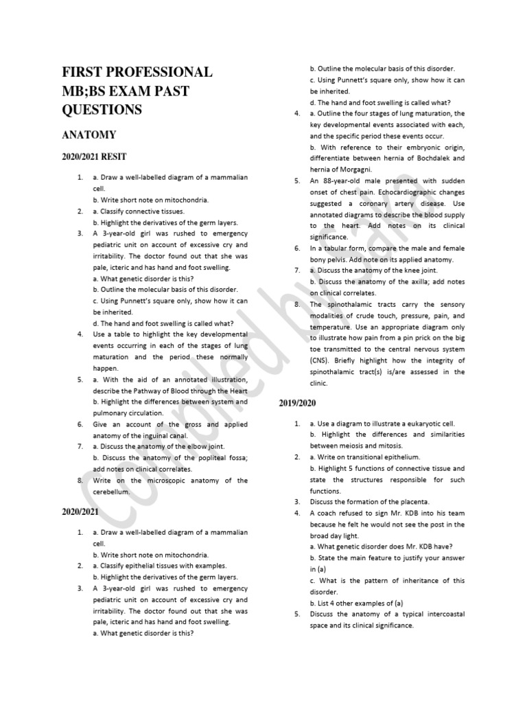 1st Mbbs Past Questions Pdf Biosynthesis Metabolism