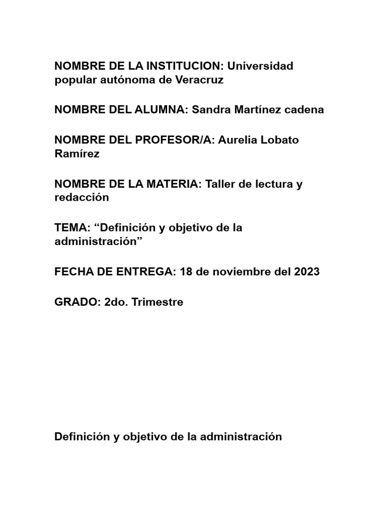 Definicion y objetivo de la dministracion pdf planificaci n business