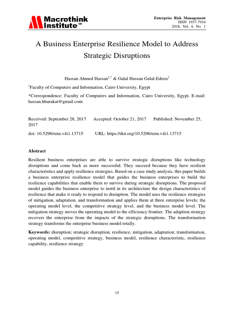 A Business Enterprise Resilience Model To Address Download Free Pdf