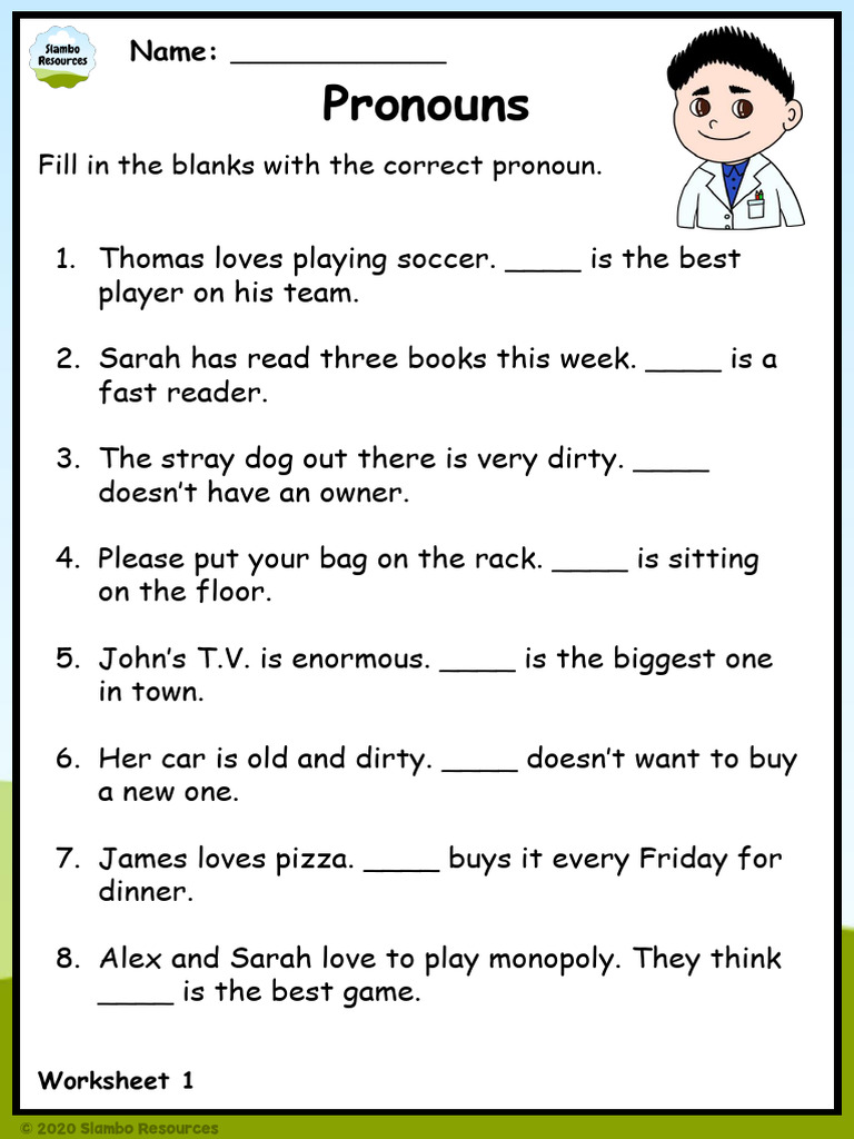 Grade 3 Pronouns Worksheet 1 | PDF, image size:768x1024