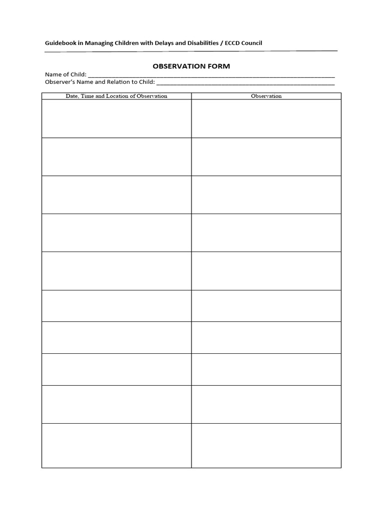 Fc - Observation Form | PDF | Human Development | Psychological Concepts