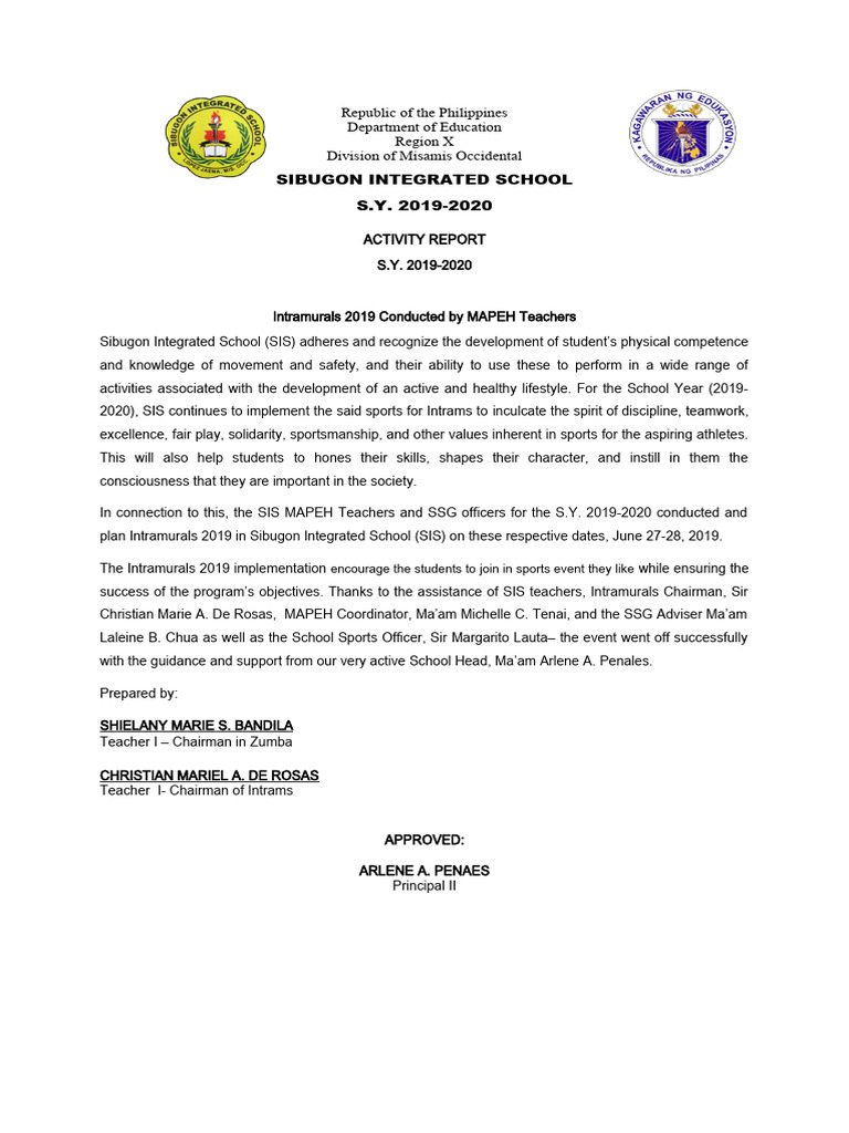 Sample Accomplishment Report For Intramurals
