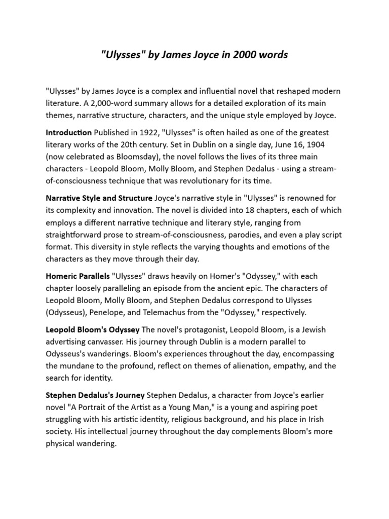 Ulysses in 2000 Words | PDF | Ulysses (Novel) | James Joyce