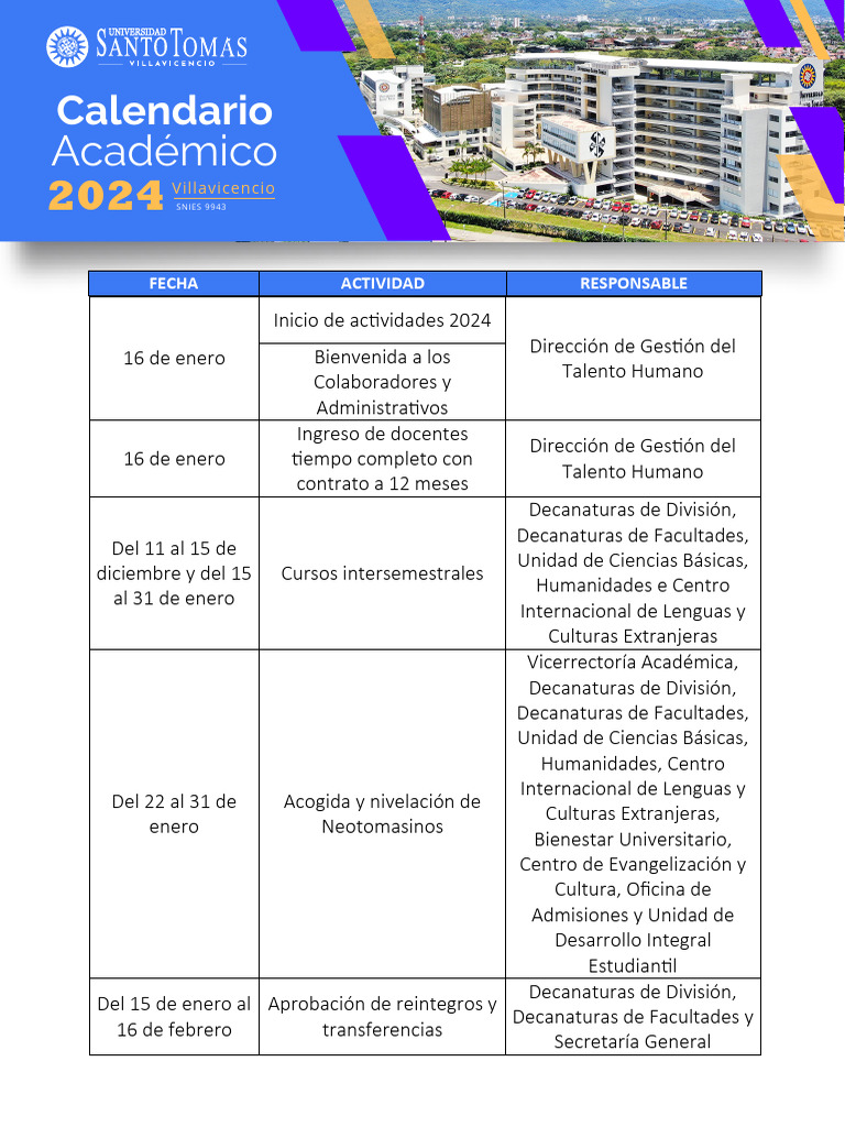 Calendario Academico 2024 PDF