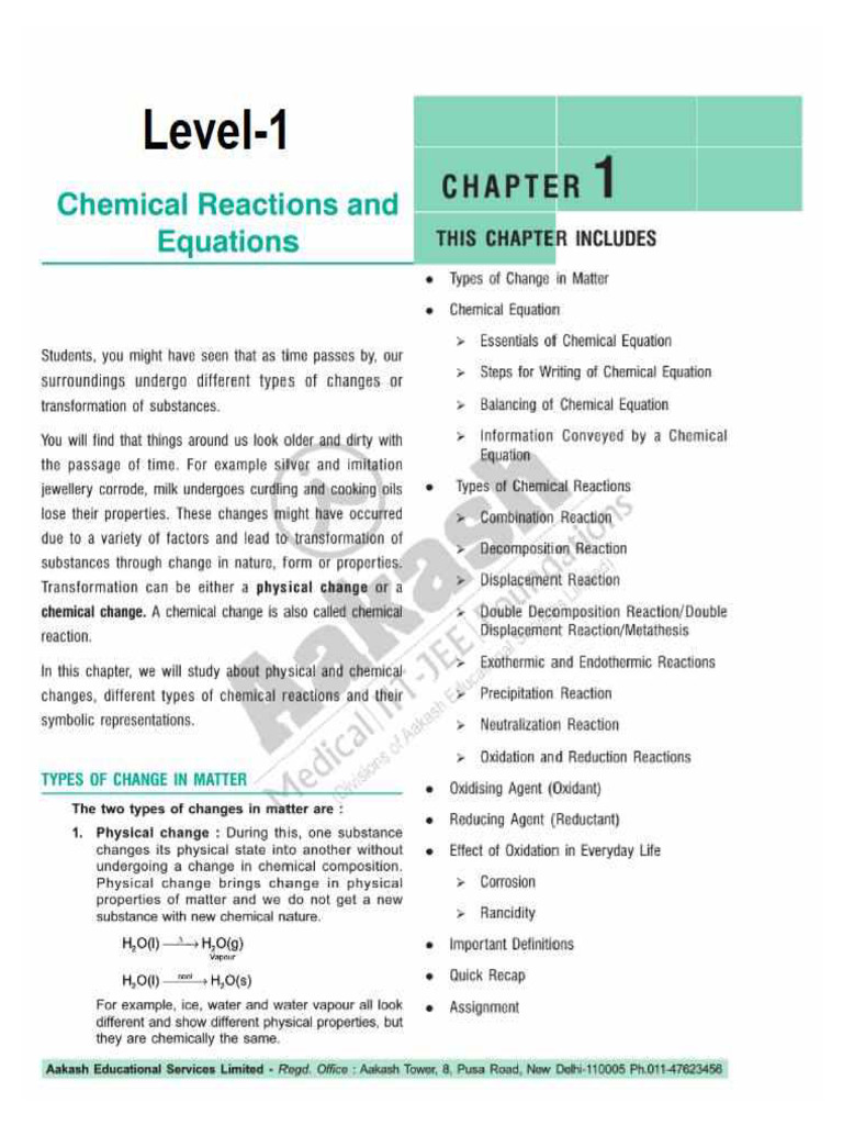 Aakash Module Class 10th Chemistry PDF