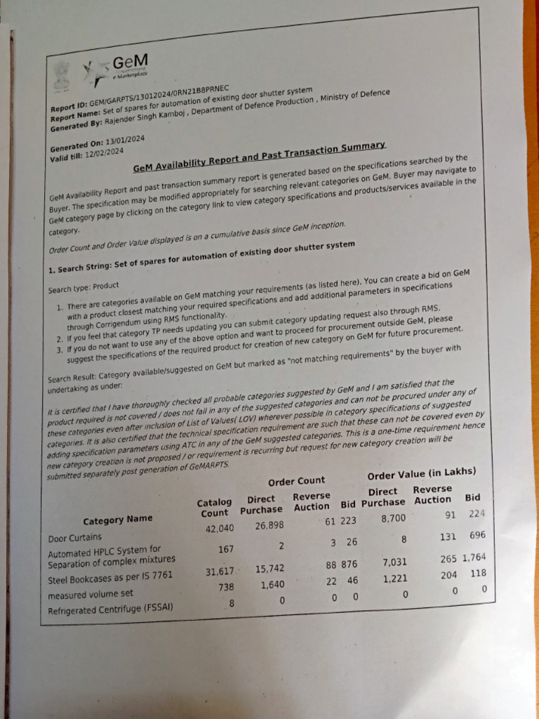Gem Availability Report and Past Transaction Summary: Refrigerated ...