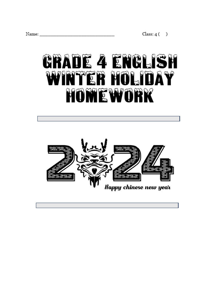 Grade 4 English Winter Holiday Homework - January 2024 | PDF