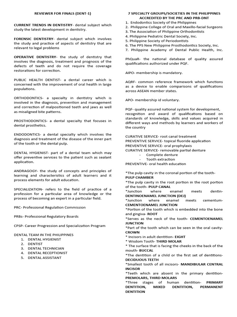 Overview of the Dentistry course PDF Dental Anatomy Dentistry