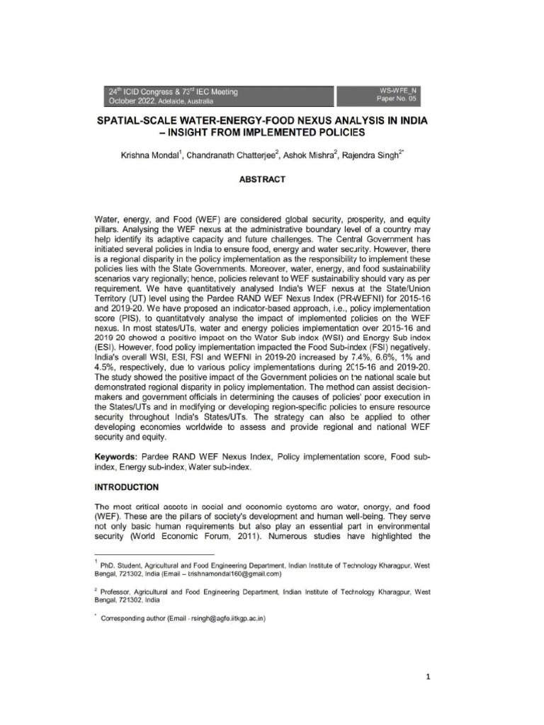 WEF-Nexus Analysis India | PDF