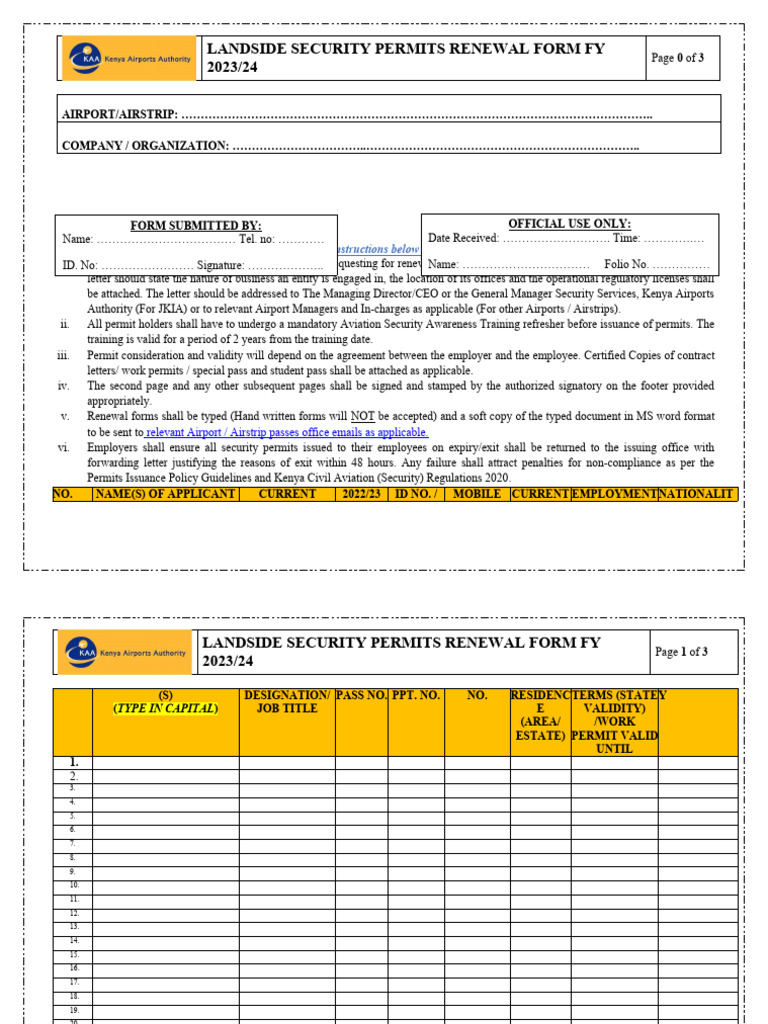 Landside Security Permits Renewal FY 2023/24 | PDF | Employment | Airport