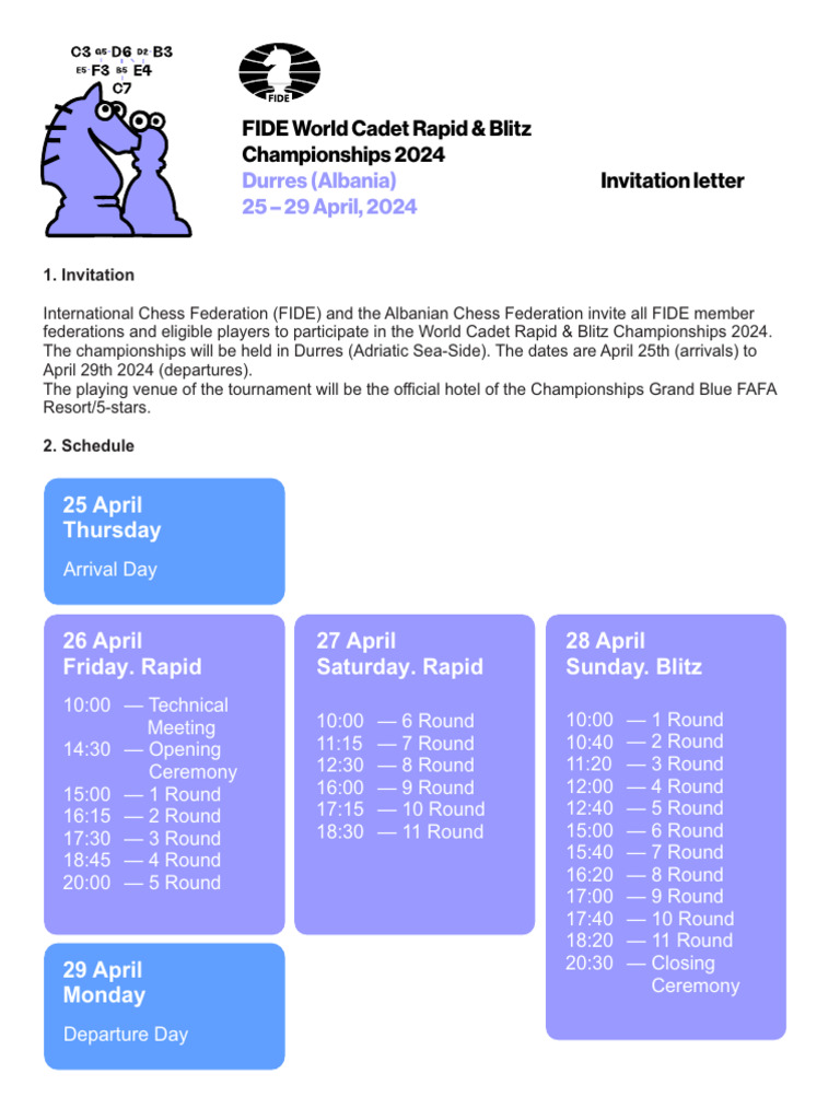FIDE World Cadet Regulations 2024 PDF Chess