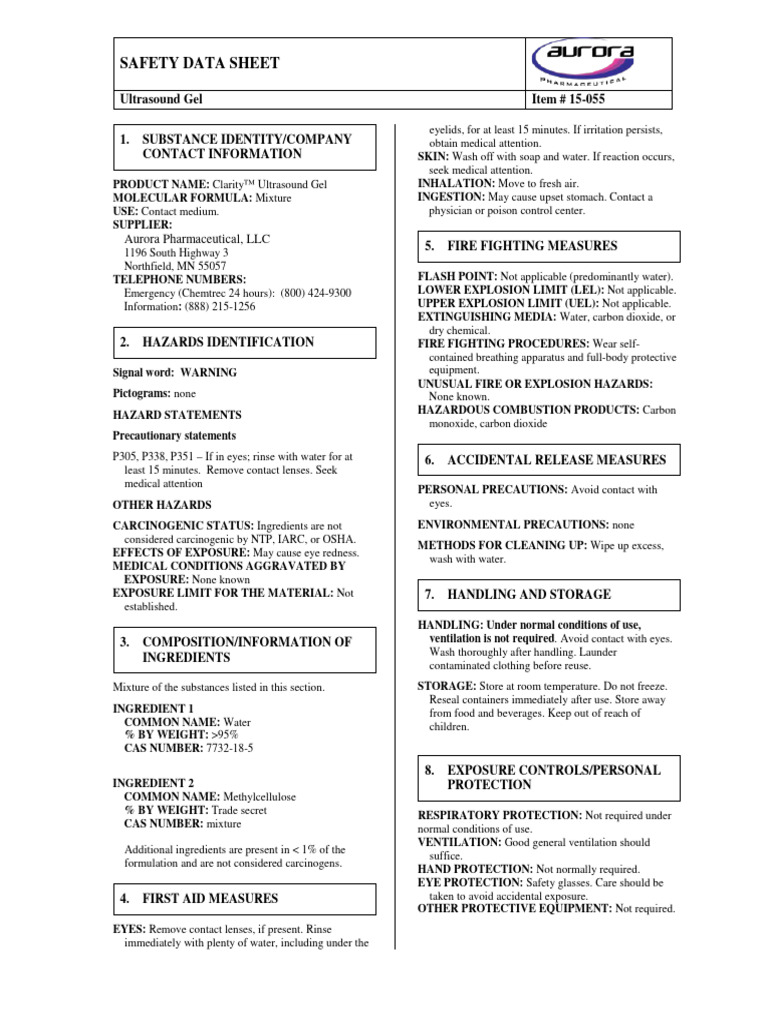 Clarity Ultrasound Gel SDS PDF