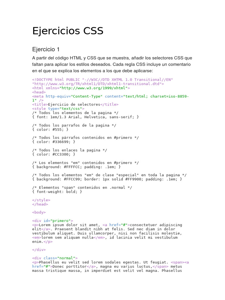 Ejercicios Prácticos de CSS para Web | PDF
