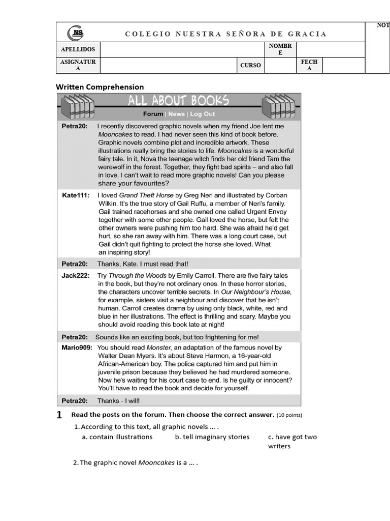 Graphic Novel Comprehension Exercises | PDF