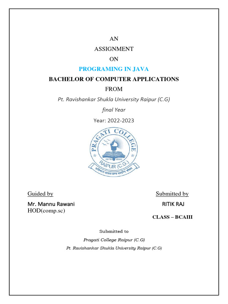 Java Programming Assignment BCA 2023 | PDF | Class (Computer ...