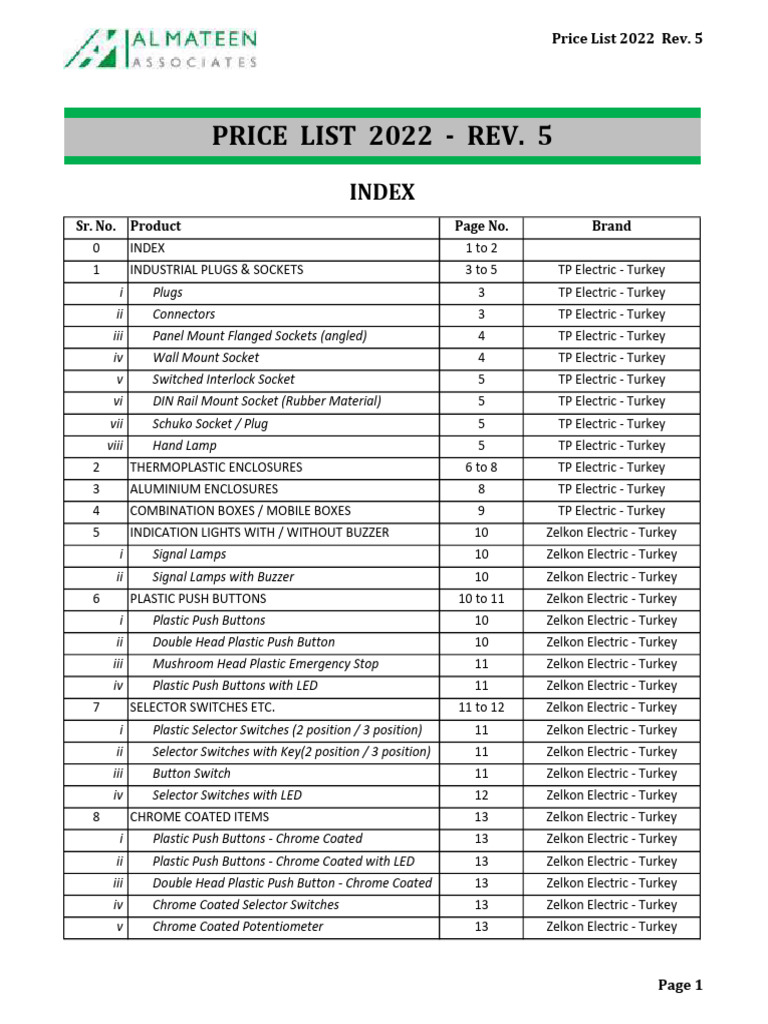 Price List 2022 (Rev5) ALMATEEN PDF