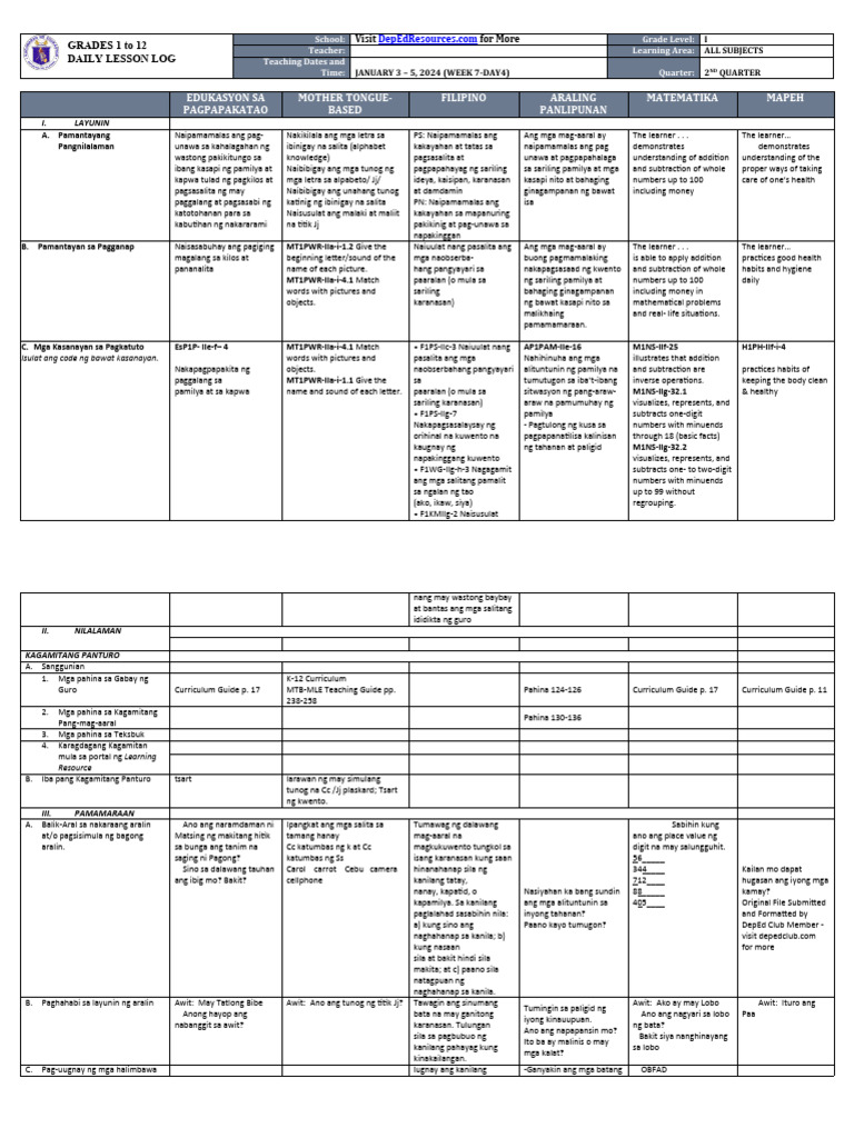 DLL - All Subjects 1 - Q2 - W7 - D4 | PDF