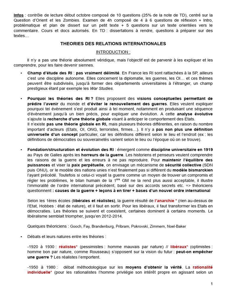 Théories des relations internationales | PDF | État | Libéralisme