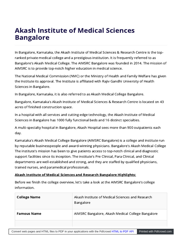 Akash Institute of Medical Sciences Overview | PDF | Doctor Of Medicine ...