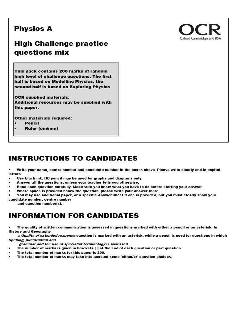 Advanced Physics Practice Questions | PDF | Radioactive Decay ...