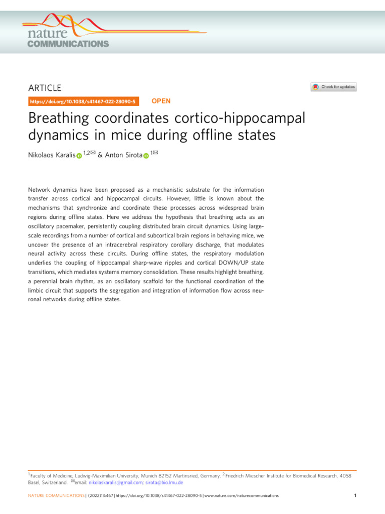 Breathing Coordinates CorticoHippocampal Dynamics in Mice During of