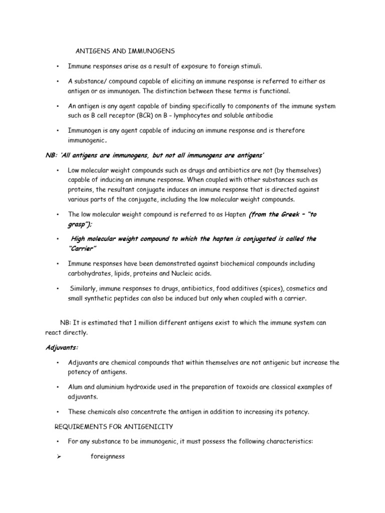 MCB 301 1st Part ANTIGENS AND antibody lecture note PDF Antigen