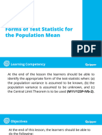 Forms of Test Statistic For The Population Mean: Lesson 13.2