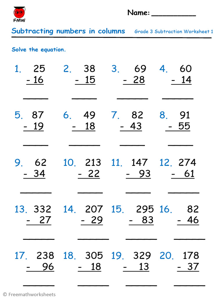 Grade-3-Subtraction-worksheet-1 | PDF