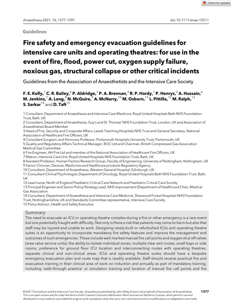 Anaesthesia - 2021 - Kelly - Fire Safety and Emergency Evacuation ...