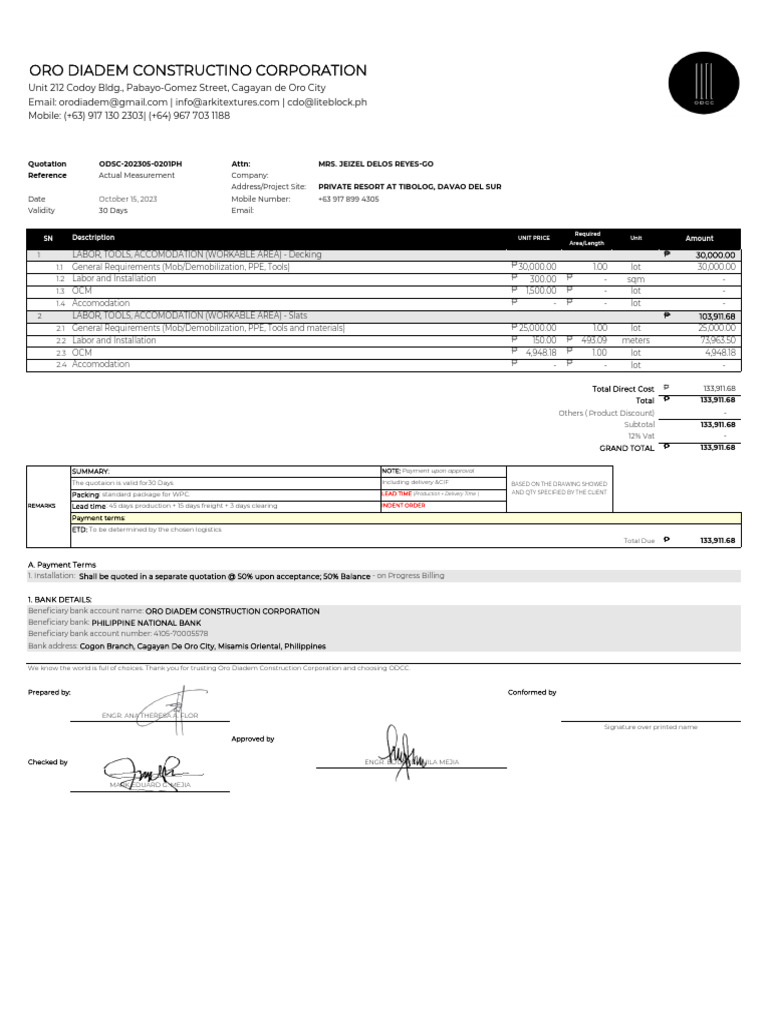 Quotation for Tibilog Resort Project | PDF | Business | Economies