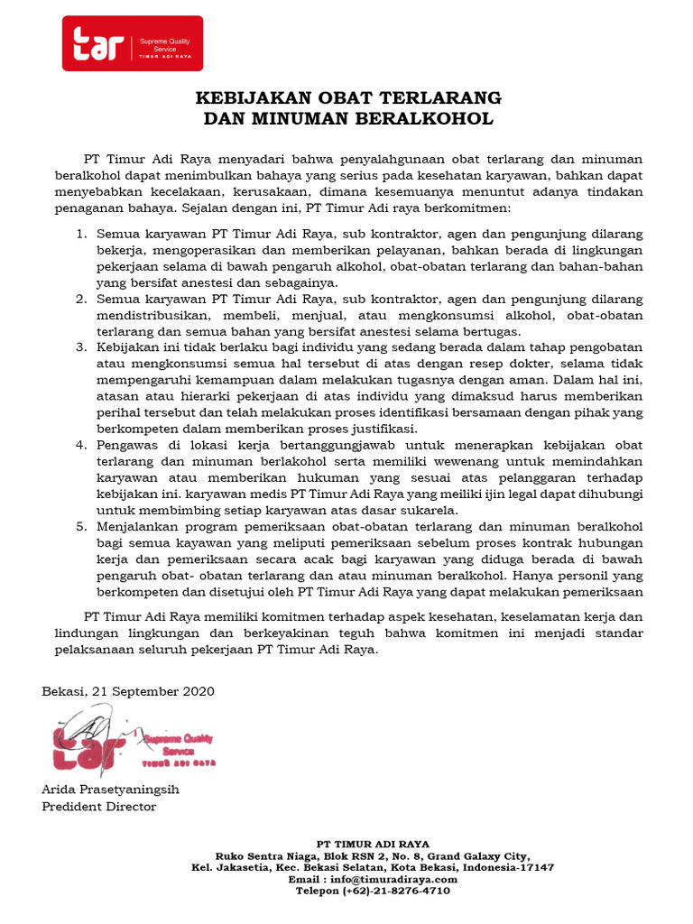 BAHASA Policy Obat Terlarang Dan Alkohol | PDF