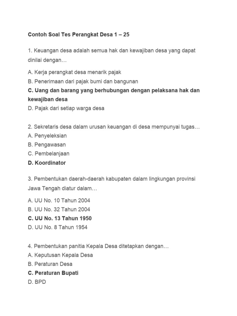 Contoh Soal Tes Perangkat Desa 2025 | PDF