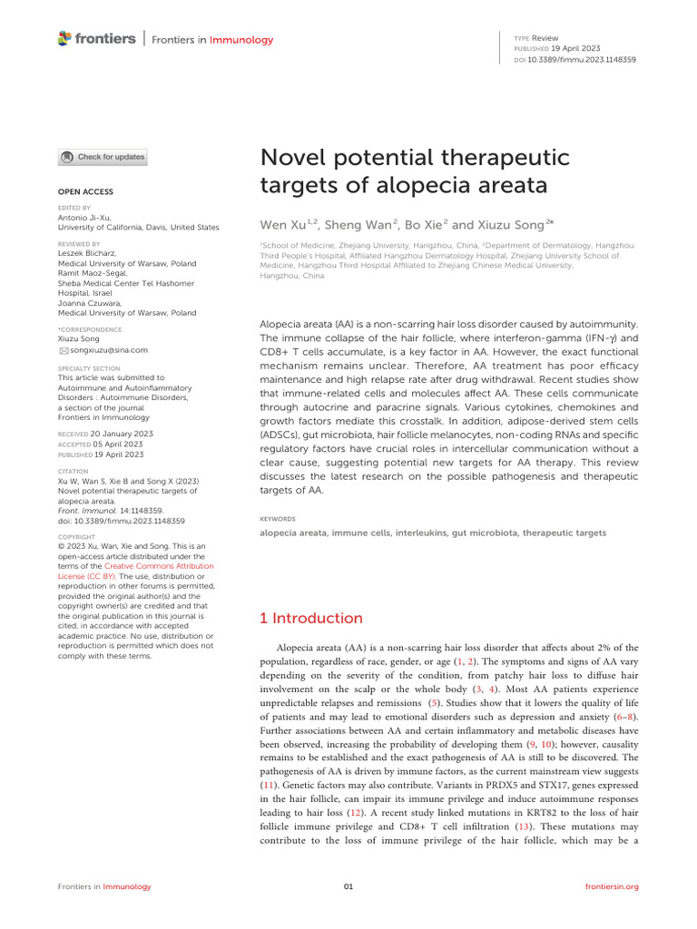Novel Potential Therapeutic Targets of Alopecia Areata | PDF | T Cell ...