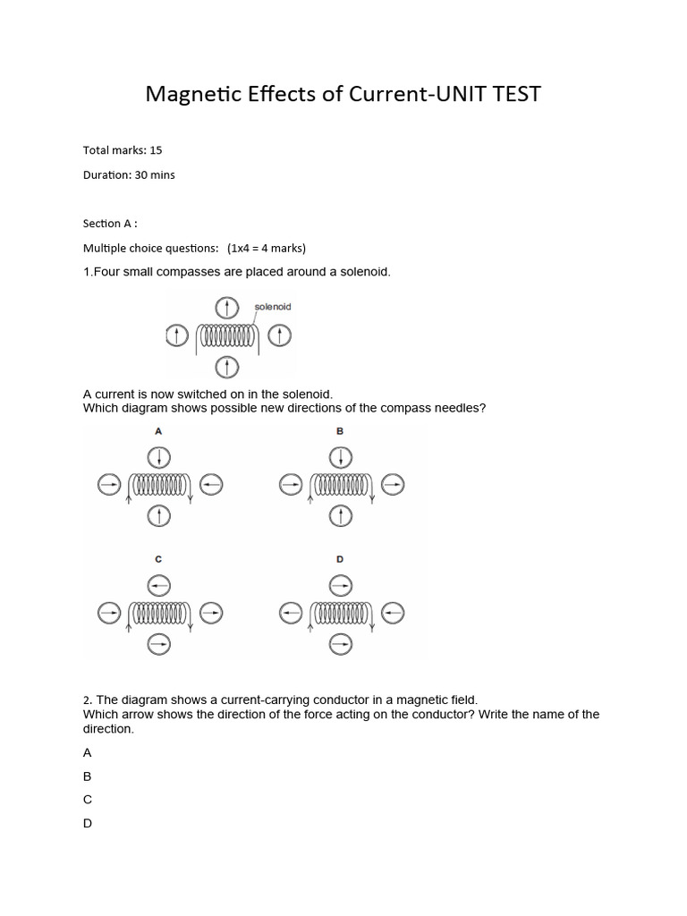 Magnetic Effects of Current Test | PDF | Science & Mathematics